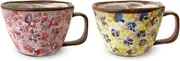 J-Kitchens Workshop Sho~ 179539 Soup Cup Pair (Pink Blue) in Full Bloom Hasami Ware Made in Japan