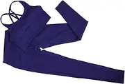 [OATIPHO] Yoga Pants Set Women's Leggings Sports Bra High Waist Leggings for Exercise Yoga Wear Dark Blue