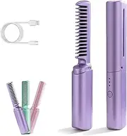 Latest Hairdressing Comb, Portable Ceramic Hair Dressing Comb, 3 Temperature Adjustment, USB Charging, for Less Frizz, Shines & Smooth (purple)