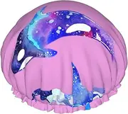 Orca Killer Whale Print Shower Cap For Women Men Reusable Lightweight Soft Bath Hair Cap With Elastic Band