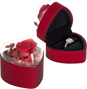 Wislist Engagement Ring Box for Proposal Promise, Eternal Flowers Rose Gifts for Valentines' Day, Heart Shaped Red Ring Box