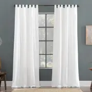 50"x96" Archaeo Light Filtering Linen Cotton Blend Tab Top Curtain Panel White