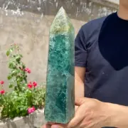 3.2lb Natural Green Fluorite Obelisk Quartz Crystal Wand Tower Point Healing.