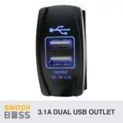 Dual USB Car Charger 3.1A BLUE DC Rocker 5V - 12V-24V - 4x4 Boat Caravan Marine