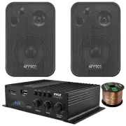 Pyle PFA220BT 2-Channel Bluetooth USB Amplifier System, 2x 4" 30W Black Speakers