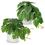 Fake Plants Set of 2 Artificial Plants Faux Pothos with White Fake Plants #2