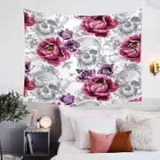 Purplish Roses over Skulls Tapestry