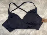NWT VICTORIA'S SECRET PINK Body Wrap Swim Bikini Top SIZE XS BLACK CROSS FRONT