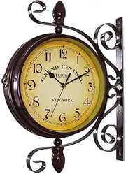 Double-Sided Wall Clock, Bracket Clocks, Outdoor Garden Double Sided Clocks, Silent Non Ticking, Vintage Retro Ornament Indoor/Outdoor Mute Grand Central Station Wall Clock