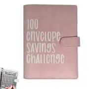 100 Envelope Challenge Binder Book Budget Planner Savings Book with 104 Card Slots -Style 1:Pink and White Font