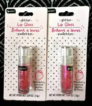 2pk B COLOR STRAWBERRY SCENTED HYDRATING GLITTER SHINE LIP GLOSS FULL PLUMP LIPS