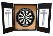Genuine Bristle PRO STAR Bristle Dartboard + Quantum Dart Board Cabinet + Darts