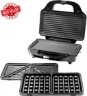 3-in-1 Sandwich Maker Waffle Panini Press Removable Non-Stick Plates Silver