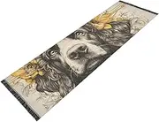 PDZRMY Washable Runner Rug Dog Flowers Gold 2’ x 6’ Non-Slip Kitchen Runner Rug for Hallways Entryway Bedroom Living Room Carpet Runner- Soft Thin Mat for Family Pet