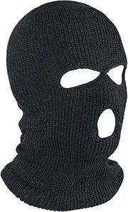 [Yotsuba] 3 Holes Black Balaclava Style Windproof Mask Neck Warmer Ski Hat Fishing 3 Hole Beanie Face Mask Ski-Warm Knit-Men and Women Black