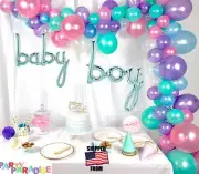 114 Pcs: 16 ft "BABY BOY" BALLOON SET PEARL BLUE Arch Garland BABY SHOWER Kit