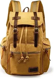 GEARONIC 21L Vintage Canvas Backpack Leather Rucksack Knapsack 15inch Laptop Tote Satchel College Shoulder Hiking Bag