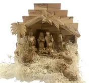 Trinity Broadcasting Network Bethlehem Carved Wood 13 Piece Nativity Set NEW