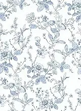 Light Blue Botanical Floral Shelf Liner Contact Paper Peel and Stick Botanical Floral Wallpaper for Walls Bahtroom Bedroom Kitchen Cabinets Dresser Drawer Furniture Arts Carfts Decal 17.7X196 Inches