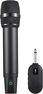 Professional UHF Wirel Microphone System with Handheld Cordl Microphone & Receiver Rechargeable Mic 16 Channels for Video Live Broadcast View Singing Par 1 Microphone & Black