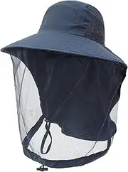 Oshhni Bees Keeping Netting Hat Beekeeper Hat with Mesh Nylon Bucket Hat Cap Face Protection for Fishing Equipment Outdoor Sports, Navy blue