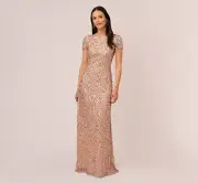 Adrianna Papell SCOOP BACK SEQUIN GOWN IN ROSE GOLD NWT size 14P Wedding Formal
