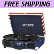 Portable 3-Speed Bluetooth Record Player with American Flag Design - VSC-550BT