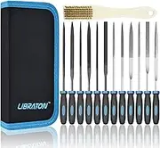 Libraton 13PCS Premium Grade Needle File Set with Carry Case Includes 6 Steel Files & 6pcs Diamond Files and Steel Brush for Shaping Diamond Metal Wood Plastic Wood Carving Craft Tool