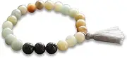 [Mana Vibes] Essential Oil Semi Precious Gemstone Tassel Beaded Bracelet Lava Beads, Essential Oil Jewelry 8mm Bead Size, Grey Tassel Yoga Jewelry