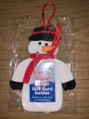 Snowman Christmas Plush Pocket Gift Card Holder Ornament Red Scarf Bell NIP