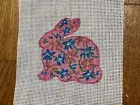 Hand Painted Needlepoint canvas Pink Floral Bunny
