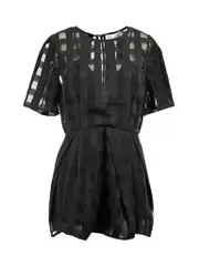 Black Sheer Checkered Short Sleeve Playsuit
