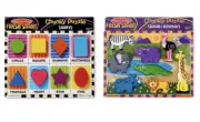 Melissa Doug 2 LOT SHAPES & ZOO ANIMALS CHUNKY Wooden Tray Kids Toddler Puzzles