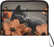 YMXFXP Expandable Filing Folder Cat Black Floral Butterfly, 13-Pocket Funny Cute Design with Sticky Labels, A4 Letter Size Document Organizer for Office, School, Boys, Girls