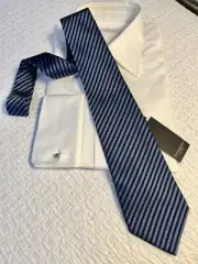 Yves Saint Laurent Men’s NWT Neck Tie Blue W/Black Stripes Silk Made In Italy