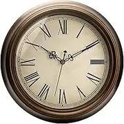 Plumeet Large Retro Wall Clock - 13'' Non Ticking Classic Silent Clocks Decorative Kitchen Living Room Bedroom - Battery Operated (Roman Numerals)