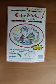 COLOR STITCH KITS FOR KIDS Snooopy Peanuts LINUS Save Planet Cross NEW SEALED