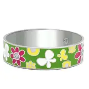 7.75 In High Polish Stainless Steel Floral Theme Bangle Pink White Yellow Green