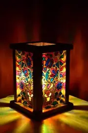 Artisan stained glass desk lamp, custom stained glass lampshade