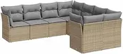 vidaXL Modular Beige Poly Rattan Patio Sofa Set 8 Piece with Cushions - Weather Resistant Lounge Furniture for Garden, Terrace, Backyard with Storage and Custom Arrangement