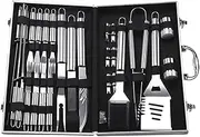 BBQ Tools Set,27 Pcs BBQ Grill Set Steak Knife& Fork, Sptula, Tongs and Cleaning Brush - Complete Barbecue Accessories in Aluminum Storage Case - Perfect Grilling Set Gift