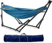 Tranquillo Hammock 550 lbs Capacity Uniki Double Hammock Stand, Portable Hammock Stand, Collapsible Outdoor Hammock with Stand, Signature Steel Stand Breathable Canvas Hammock Net, Blue