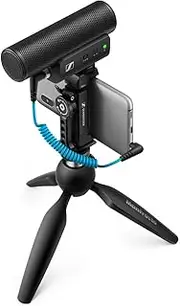 Sennheiser MKE 400 Directional Shotgun Camera Microphone Kit | Smartphone Clamp & Manfrotto PIXI Mini Tripod | For Vloggers & Creators | 3.5MM TRS & TRSS Coiled Cables Included | Black (508898)