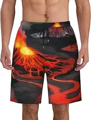 [GaxfjRu] Kilauea Volcanos Print Men's Beach Shorts Swim Trunks Swimwear Men's Shorts with Pockets Bathing Suit