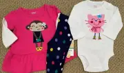 Carter's NB 2 Bodysuit Top Leggings Pants Outfit Girls 3 Pc NWT Monkey Cat Dot