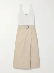 [SIMKHAI] SIMKHAI - Camden Belted Linen-blend And Stretch-knit Midi Dress - White - US4 US 4 White