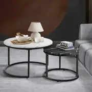 Oikiture Set of 2 Coffee Table Round Nesting Side End Table White & Black