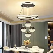 Modern Gold Acrylic Chandelier - Dimmable LED Crystal Pendant Light for Kitchen Island, Office & Study - 3-Ball Ceiling Fixture with Remote Control (Black, Round)