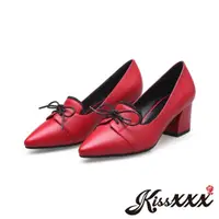 在飛比找momo購物網優惠-【KissXXX】時尚撞色綁帶蝴蝶結設計款高跟鞋(紅)