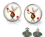 Alice In Wonderland White Rabbit Ace of Hearts Earrings Handmade Photo Jewelry